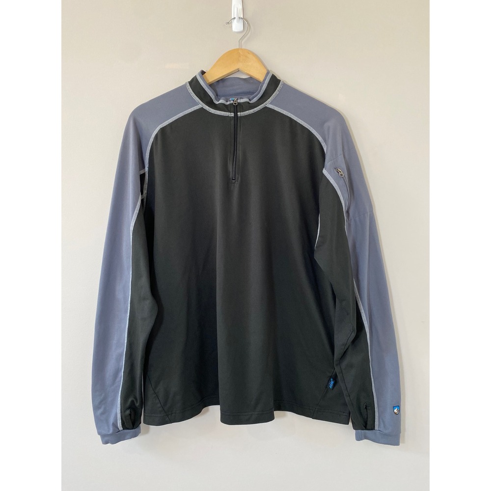 Kuhl Revel Technikore Mens XL Quarter‎ Zip Pullover Black Grey Thumbhole Pocket